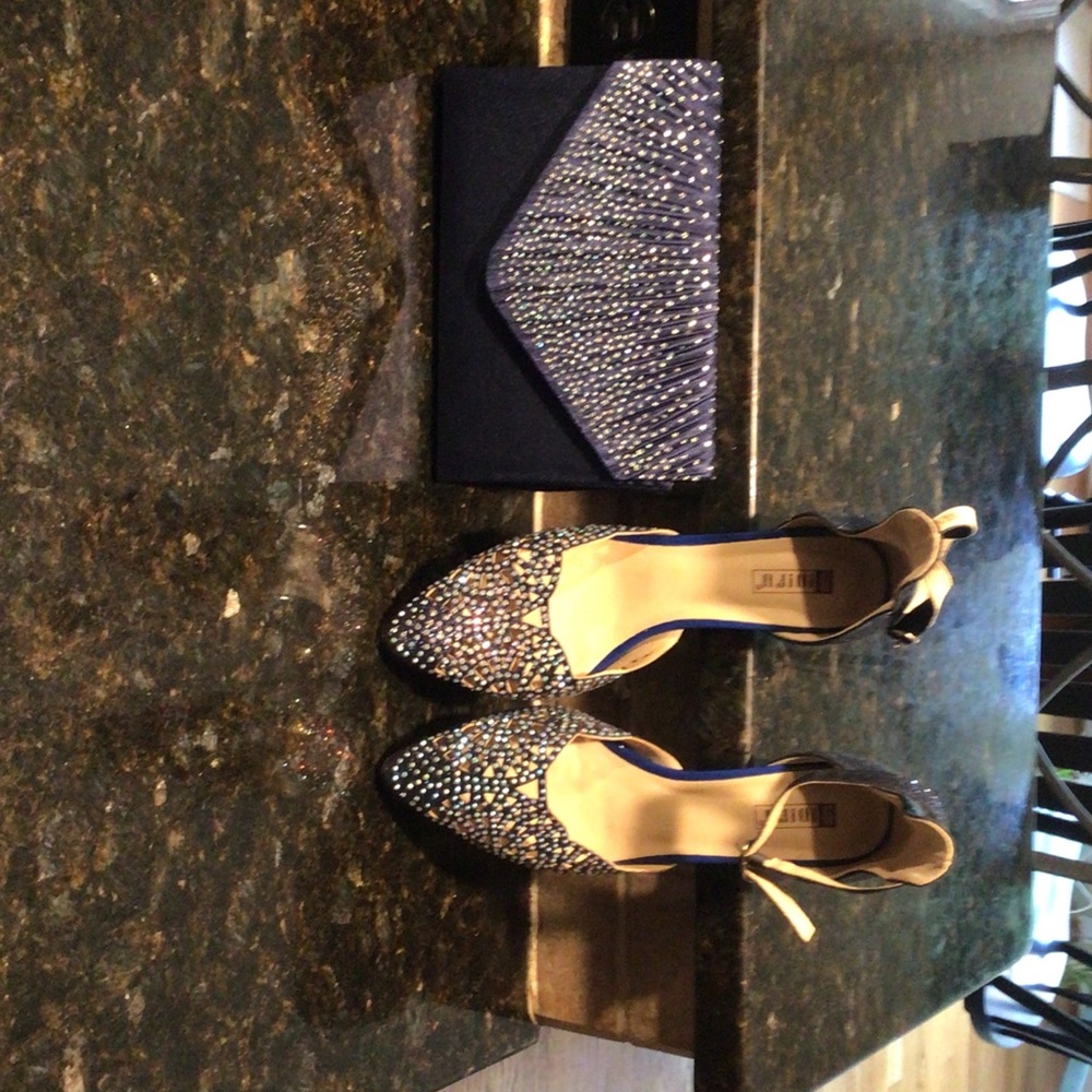 IDIFU Blue and Silver Heels with Matching Clutch